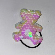 Load image into Gallery viewer, 7-Pack of Sparkly Reversible Sequin Hair Ties (Flower, Heart, Mermaid Tail, Butterfly, Star, Mouse Ears, Bear)