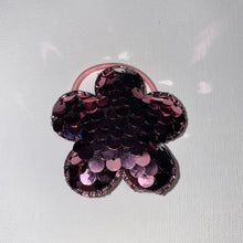 Load image into Gallery viewer, 7-Pack of Sparkly Reversible Sequin Hair Ties (Flower, Heart, Mermaid Tail, Butterfly, Star, Mouse Ears, Bear)