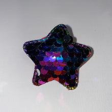 Load image into Gallery viewer, 7-Pack of Sparkly Reversible Sequin Hair Ties (Flower, Heart, Mermaid Tail, Butterfly, Star, Mouse Ears, Bear)