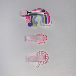 3-Pack Cute Handmade hair clips (Each set includes: Rainbow, Cloud, & Lollipop)