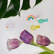 Load image into Gallery viewer, 3-Pack Cute Handmade hair clips (Each set includes: Rainbow, Cloud, &amp; Lollipop)
