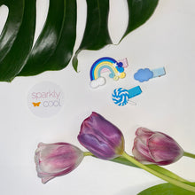 Load image into Gallery viewer, 3-Pack Cute Handmade hair clips (Each set includes: Rainbow, Cloud, &amp; Lollipop)
